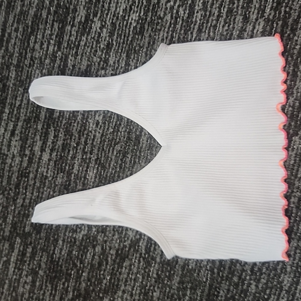 Colsie Cropped White Ribknit Tank with orange trim